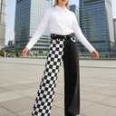 SANGTREE Womens Wide Leg Jeans Elastic Waist Denim Pants Baggy Jeans for Womens Color Block L (Black, L)