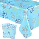 Oudain 2 Sheets Sponge Birthday Party Supplies Blue Ocean Flower Tablecloth 54 x 108 Inch Plastic Table Covers for Birthday Party Decorations