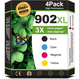 2 x 902XL Ink Cartridge Combo Pack for HP 6958 6970 Printer Compatible for HP 902 HP902 XL HP902XL to OfficeJet 6978 6968 6960 6975 6956 6961 6963 6964 6962 6950 6954 6951 Black Cyan Magenta Yellow