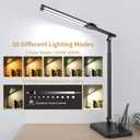 Woputne LED Desk Lamp, Dual Heads, Height Adjustable, USB Charging Port, 5 Light Modes & Dimmable Brightness, Bedside Lamp for Reading, Craft, Work, Study (Black, 15W)
