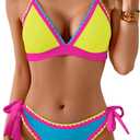Aidonger Bikini Sets for Women Floral Two Piece Bathing Suit V Neck Shell Stitched Swimsuit Tie Side Triangle Swimwear, Large