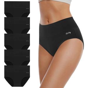 coskefy Women's High Waisted Cotton Underwear Soft Breathable Panties Stretch Briefs Ladies Panties 5 Pack (XX-Large)