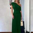 Women's One Shoulder Ruched Formal Bodycon Dress Elegant Sleeveless Stretchy Cocktail Party Dress, (Green, L)