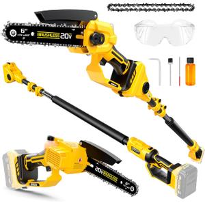 2-IN-1 Cordless 6" Pole Saw & Chainsaw for DeWALT 20V MAX* Battery, Brushless...