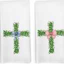 Chinoiserie Easter Christian Cross Kitchen Towels, Preppy Pink Bow Cross Religious Hand Towels for Bathroom Decor, Grandmillennial Easter Dishcloths Dish Towel for Kitchen 16x24 Inches Set of 2 (Color_9)