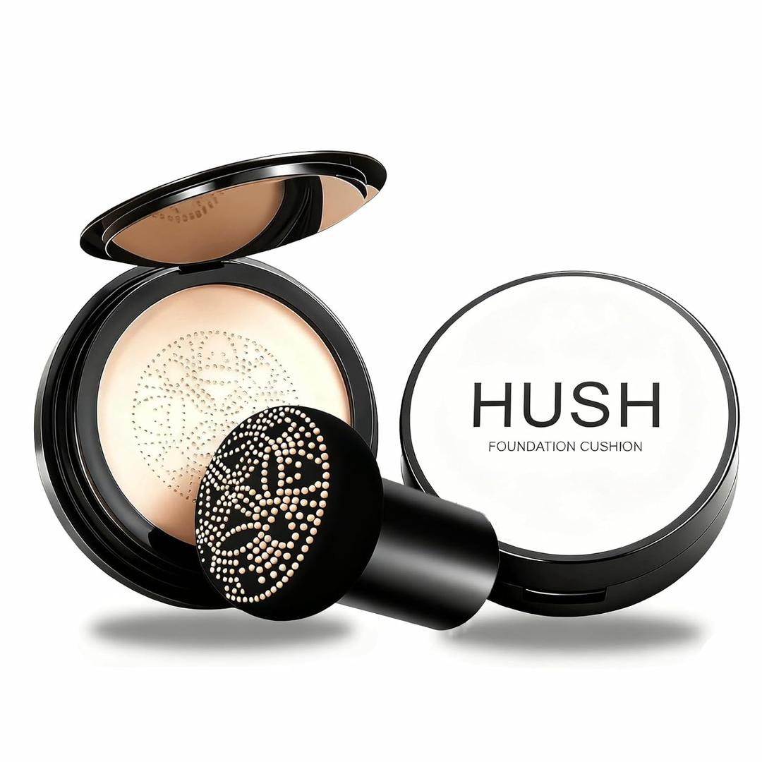 Hush Mekeup Foundation for Older Women, Warm Tone Mushroom Head Air Cushion CC Cream BB Foundation Makeup Moisturizing & Long-Lasting Full Coverage Makeup Concealer for Light to Medium Complexions