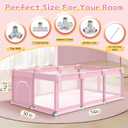 Pink Large Baby Playpen, Playpen 74x50 for Girl, Large Baby Play Yards Indoor & Outdoor, Sturdy Safety Girls Play Pen with Soft Breathable Mesh, Toddlers Activity Center with Anti-Slip Base