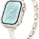Missair Bands Compatible for Apple Watch Band 40mm 41mm 44mm 45mm with Screen Protector Case, Slim Metal Dressy Jewelry Bracelet Strap with Bling Diamond Cover for iWatch Series 9 8 7 6 5 4 for Women (Starlight)