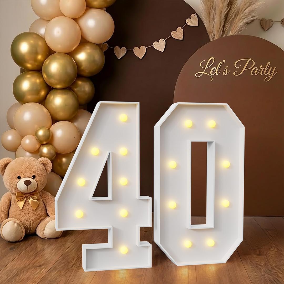 2.3FT Light up Numbers 40, Large Marquee Number 40 with Warm White Light for Birthday Party Decor Supplies, Sign, Backdrop, Happy 40th Birthday Party Decorations for Her Him 40 Years Old Women Men