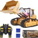 RC Bulldozer, 10 Channel Remote Control Construction Truck, rc Loader, RC Kids Play Toys, with Lights and Sound, rc Track Type Tractor for Kids Birthday Gift, 2 Batteries