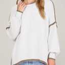 Saodimallsu Womens Fall Crew Neck Sweater Long Sleeve Color Block Sweaters Loose Casual Knit Pullover Tops (Small, White)