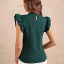 Women's Ruffle Cap Sleeve Blouse Elegant Mock Neck Business Casual Shirts (Green, M)