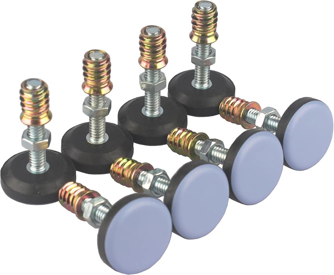 Furniture Leveler PTFE(Teflon) Bottom(28mm Base),Threaded Shank(1/4-20) Adjust Pads,Table/Chair/Cabinet/Sofa Medium Adjustable Legs Leveling,Nuts Installation and Floor Protection(8 Pack)