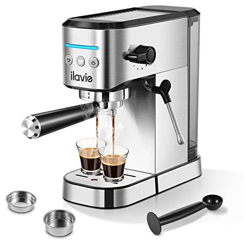 ILAVIE 20Bar Espresso Machine, With Milk Frother Steam Wand, 1000ML Removable Water Tank, Ideal for Cappuccino, Latte and Espresso, for Home Use, Silver