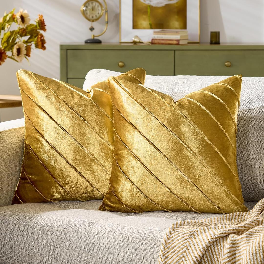 GIGIZAZA Decorative Velvet Pillow Covers 18x18, Set of 2 Gold Sofa Couch Throw Pillows Covers Cases, Living Room Square Cushion Accent Stripe Covers GIGIZAZA Decorative Velvet Pillow Covers 18x18, Set of 2 Gold Sofa Couch Throw Pillows Covers Cases, Living Room Square Cushion Accent Stripe Covers