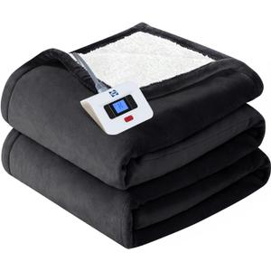 SEALY Electric Blanket Twin Size, Flannel & Sherpa Heated Blanket with 10 Heating Levels & 1-12 Hours Auto Off, Machine Washable, Grey, 62x 84 Inch