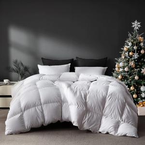 White Goose Feather Down Fiber Comforter King Size, Premium All Season Duvet Insert, Hotel Style Bedding Comforter, 50 Oz Lightweight (106x90,White)