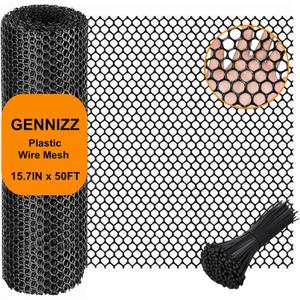 Plastic Wire Mesh Fence Roll, GENNIZZ 15.7IN x 50FT Plastic Chicken Wire Mesh, Balcony Garden Floral Netting Fencing Barrier for Cat Dog(0.4m x 15m) (Black)