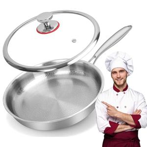 ERRECI Titanium Pan, 11.02" Pure Titanium Hammered Pro Frying pan with Lid, Non Stick | Ultra-Durable | Anti-Scratch Plateful Pan for Even Heating, Induction Compatible, Oven & Broiler Safe