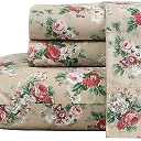 Laura Ashley - Full Sheet Set, Crisp & Cool Cotton Percale Bedding with Deep Pockets, Lightweight for Year Round Comfort, Bed Sheets with Matching Pillowcases (Ashfield Beige)