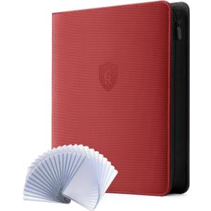 9 Pocket Toploaders Binder with Zipper  Holds 288 Top Loaders  Premium Double-Sided Card Album for Trading Cards, TCG, MTG, Sports Cards (Red)