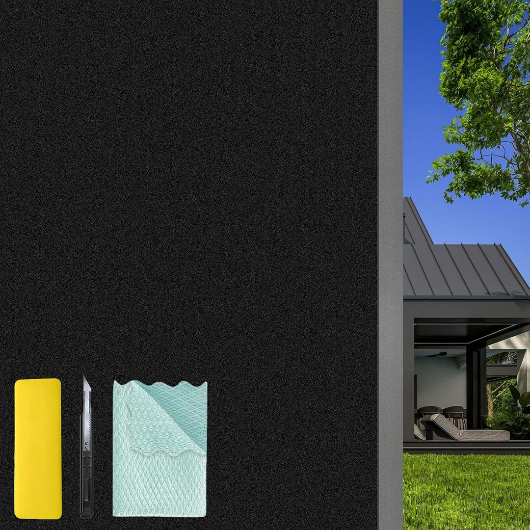 Blackout Window Film with Installation Tools, Total Sun Blocking Privacy Cover for Glass, Removable Room Darkening Black Out Window Covers Tint, Static Cling Frosted Glass Film (35.4"x 78.7")