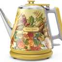 Hazel Quinn Retro X Eduardo Recife Collaboration Electric Kettle- 1 Litres / 34 Ounces Retro Small Tea Kettle, Double Wall, 304 Stainless Steel, 800W Fast Boiling, Cordless, BPA-Free, Auto Shut-Off (Floral Printed)