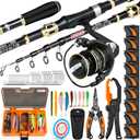 PLUSINNO Fishing Gear,Full Fishing kit Include Fishing Rod and Reel Combo, Tackle Box with Fishing Lures, Fishing Accessories, Fishing Pliers,Fishing Gifts for Men with Fishing Tool Kit,Orange Fishing Combo With Fishing Rod