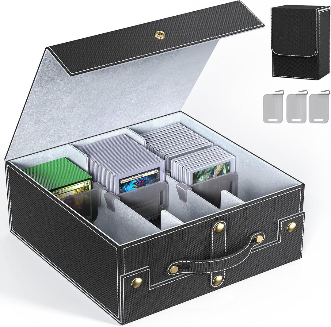 Budding Joy Card Storage Box for Trading Cards 1800+ with Small Case, MTG Commander Deck Box with Portable Handle, Magnetic Deck Case Fit for Top Loader TCG, PTCG, Magic, Sports Cards, Black Grey (3 Rows)