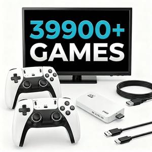 Anyando Retro Gaming Console - Plug&Play Classic Video Game Emulators Stick with Built-in 39900+ Games,28 Classic Emulators, 4K HD HDMI TV Connect, Dual 2.4G Wireless Controllers