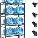 Heavy Duty 4 Tiers Water Jug Rack Double Row with Wheels - Space Saving Dispenser Stand 5 Gallon Water Storage Rack Bottle Jug Holder Organizer/Lockable&Removable Casters/Kitchen Office Garage/8 Slots