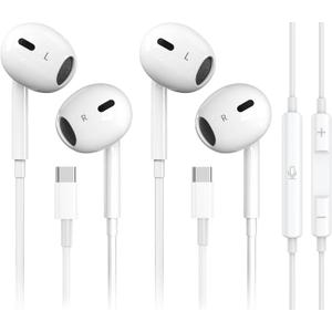 2 PackUSB C Headphones for iPhone 17/16/15 Earbuds USB C Wired Earphones with Mic & Remote Control Noise Cancelling for iPhone 15, iPad Pro, Galaxy S23/S22/S21/S20/Ultra Note 10/20, Pixel 7/6/6a/5/4