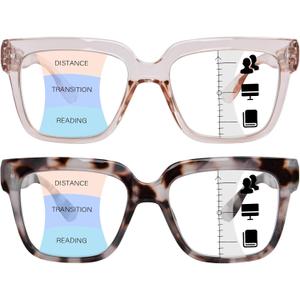 OPTOFENDY Progressive Multifocus Reading Glasses for Women Oversized Blue Light Blocking Oprah Style Computer Readers (Beige Tortoise+Light Brown)