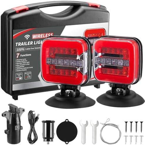 inhtgeas Wireless Trailer Lights Magnetic - Adjustable Magnetic Tow Light with 2 Mounting Options Rechargeable Towing Tail Light Kit Reverse Light for Trucks, Boat, RV, Vehicle, Caravan