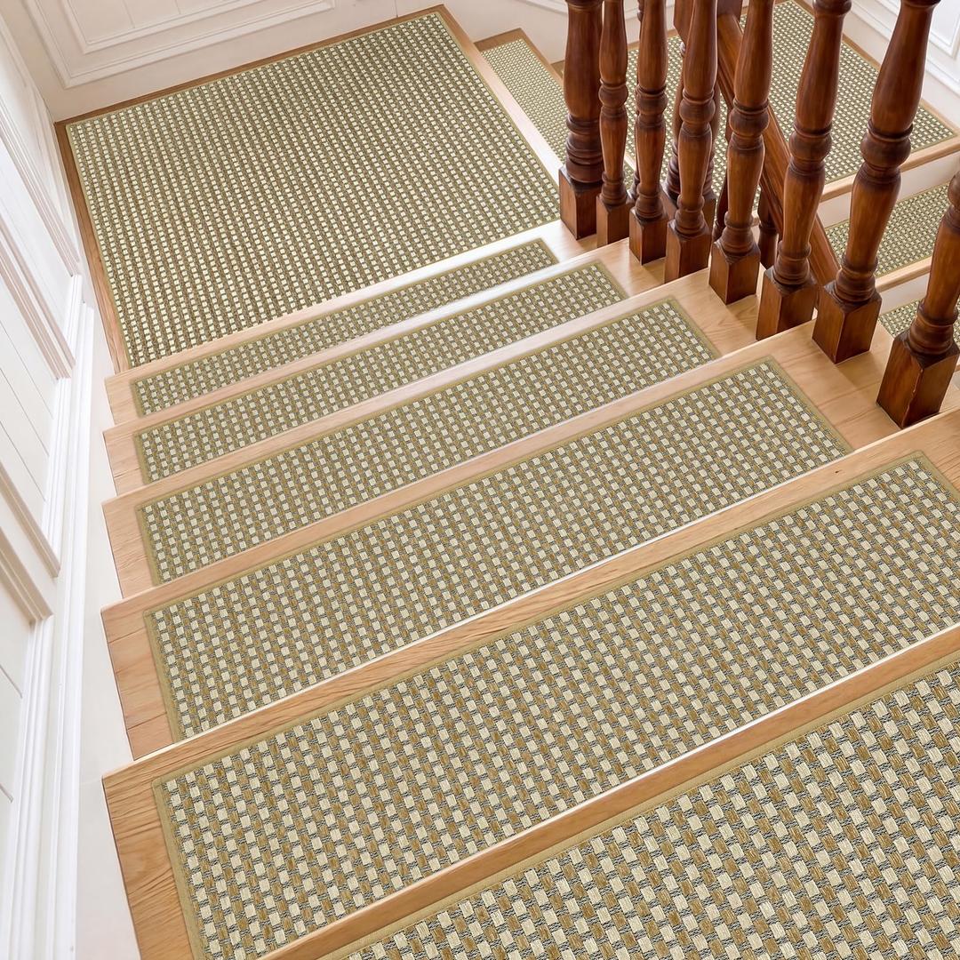 SMILOOL Non Slip Stair Landing Rug for Wooden Steps Indoor, Stair Landing Mat Square 31" x 31" Landing Rugs for Wood Stairs, Carpet Stair Treads Matching Mats, Cream Beige