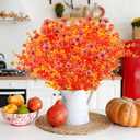 Artificial Fake Fall Flowers Plants for Outdoor Outside 4 Bundles 2 Styles Orange Yellow Mums Daisy Flowers Look Real Autumn Plants for Home Kitchen Christmas Thanksgiving Autumns Yard Decoration