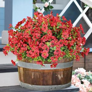 Artificial Flowers for Outside Use,10 Bundles Faux Silk Daisy for Planter Pot UV Resistant Look Real for Home Front Door Porch Patio Outside Yard, Fake Outdoor Plants(Red)