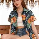 Women Hawaiian Shirt Floral Tropic Print Tee Hawaii Button Down Tshirt Beach T Shirt Summer Short Sleeve Tops (Green, M)