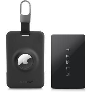 PROfezzion Tesla Key Card Holder with AirTag Slot, AirTag Tesla Card Plastic Card Key Holder for Model 3 Y S X Cybertruck with Keychain Key Rings, Key Card Protective Case Cover for Tesla - 1 Pack (Black)