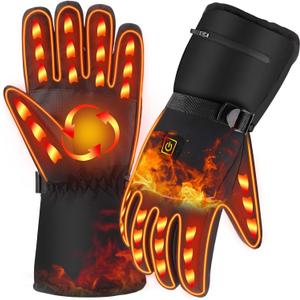 Heated Gloves for Men Women, Winter Warm Gloves with 3 Heating Temperature Control, Electric Hand Warmer Waterproof Touchscreen Thermal Gloves for Cold Weather Motorcycle Ski Snow Running Hunting, One Size