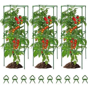MQUPIN Tomato Cages,3 Packs Square Tomato Cage for Garden Plant Support,41 * 15 * 15in Heavy Duty Steel Plant Tower Stakes Trellis for Climbing Vegetables Flowers Fruits