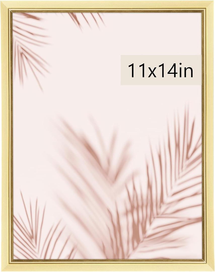 GULETHUN 11x14 Picture Frame, Gold Poster Frame, Home Decor Natural Gallery Frames, Horizontal or Vertical Format, Sturdy, Plexiglass, Large Wall Decor, for Photos, Artworks, Posters