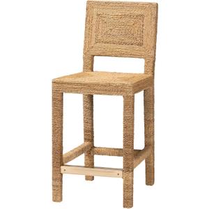 bali & pari Anfield Modern Bohemian Natural Seagrass and Mahogany Wood Counter Stool, Counter Height
