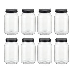 novelinks 32 oz Mason Jars with Plastic Lids, 8 Pack Large Plastic Salad Jars with Lids 32oz, Reusable Spice Containers & Kitchen Jars for Pantry Organization (8 Pack,Black)