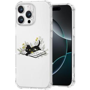 Buleens for iPhone 16 Pro Max Case - Clear Flexible TPU Women Cute Girls Protection Phone Cover Slim Fit Shockproof Funny Girly Unique Fashion Design Pattern Case for iPhone 16 Pro Max, Cats