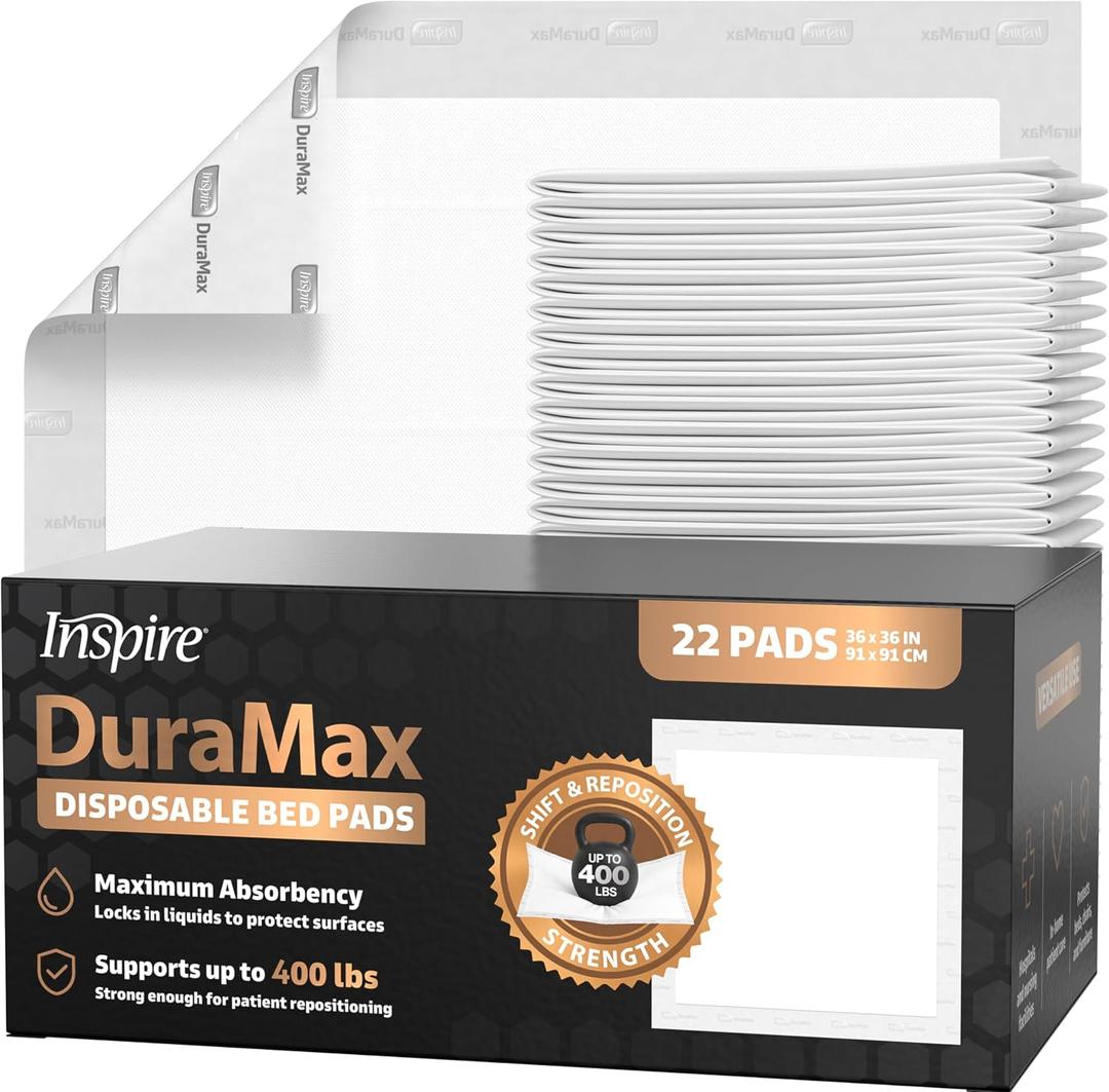 Duramax Underpads 36 x 36 Disposable Heavy Duty, Mattress Pad for Incontinence, Tear Resistant 400 Lbs Patient Repositioning, Soft and Comfortable Bed Pads Disposable (36" x 36" - Case of 22)