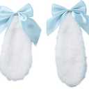 1 Pair Blue Girls Bunny Plush Lop Ears Hair Clip Rabbit Furry Ears Ribbon Bow-knot Hair Clamp Hairpin Cosplay Headwear Easy to Wear Ornaments, Hair Accessories