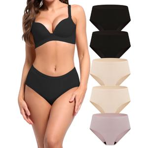 AIRCUTE Washable Adult Urine Incontinence Underwear for Women Leak Proof Absorbent Bladder Protective Panties (Large, 5 Pack) (2 Black, 2 Beige, Dusk)