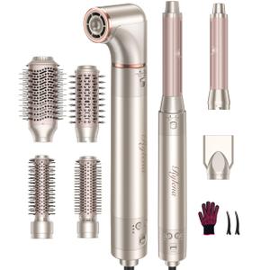Deluxe 8-in-1 Air Styler Pro 2025 by Rylena, Hair Dryer Brush for Fast Drying, Auto Curling, Smoothing&Volumizing, 8 Attachable Heads, 110,000 RPM High-Speed Multi Styler, 600M Ionic Care, Stone