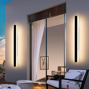 Mikeru 2Pack 47inch Outdoor Wall Light Fixtures, 3000/4500/6000K 3 Color Modern Black Linear Wall Lights Front Porch Light Wall Mounted Led Lighting for Basement, Shop,Garage Non-Dimmable, 47.2inch